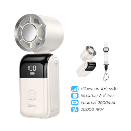 พัดลมพกพา HOCO HX606 พับได้ 90° ปรับแรงลม 100 ระดับ ความเร็วรอบ 20000 RPM แบตเตอรี่ 3000MAH พร้อมสายคล้องคอ_0